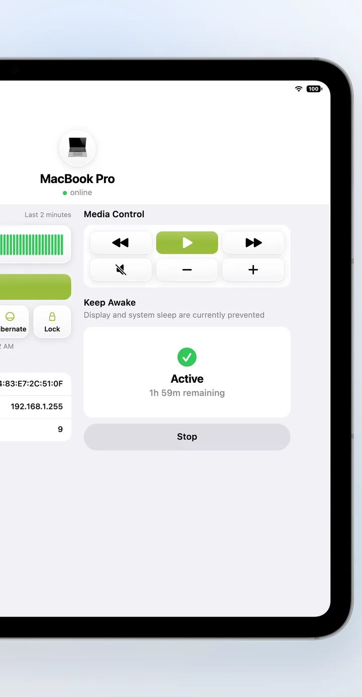Media remote and an active Keep Awake timer on iPad