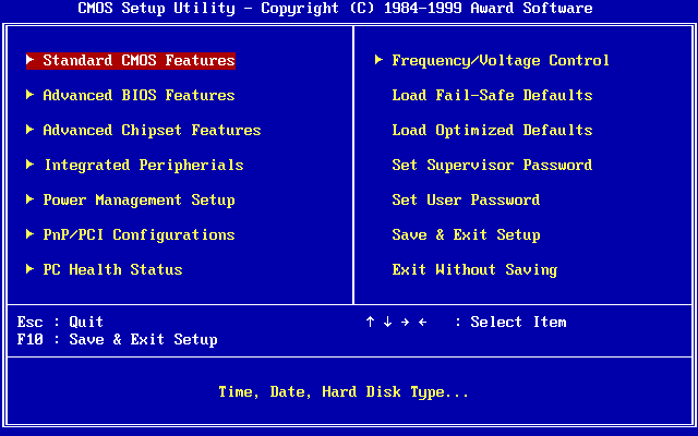 BIOS setup utility main menu
